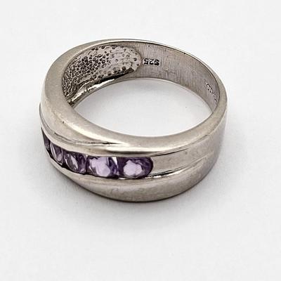 Sterling Silver Channel Set Purple Stone Wedding Band
