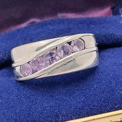Sterling Silver Channel Set Purple Stone Wedding Band