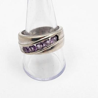 Sterling Silver Channel Set Purple Stone Wedding Band