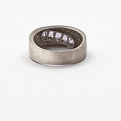 Sterling Silver Channel Set Purple Stone Wedding Band