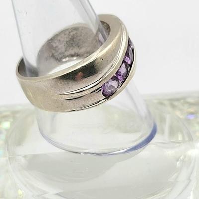 Sterling Silver Channel Set Purple Stone Wedding Band