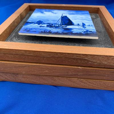 THREE Vintage Raised Mounted Hand Painted Tiles