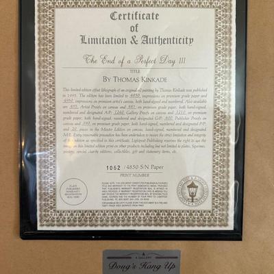 THOMAS KINKADE "THE END OF A PERFECT DAY III" W/COA