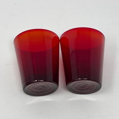 Ruby Red Juice Glass, Tulip Dish & Sugar/Creamer