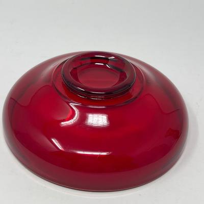 Red Glass Large Platter, Snack Bowl & Etched Red Glass Vase