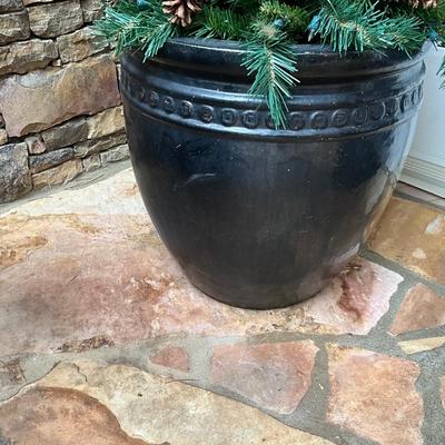 Pair Of Concrete Pots & Decretive Inserts