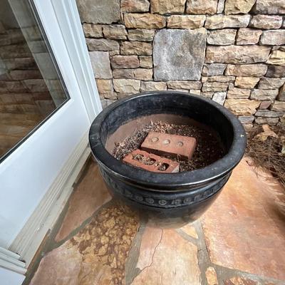 Pair Of Concrete Pots & Decretive Inserts