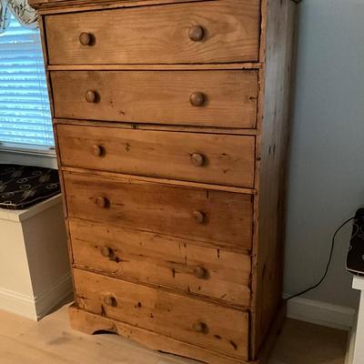Vintage Tall Boy Pine Chest Of Drawers
