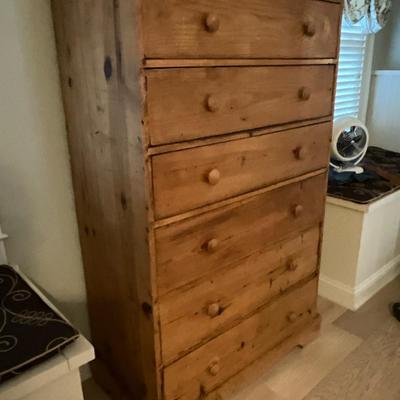 Vintage Tall Boy Pine Chest Of Drawers