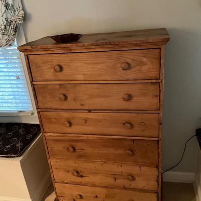Vintage Tall Boy Pine Chest Of Drawers