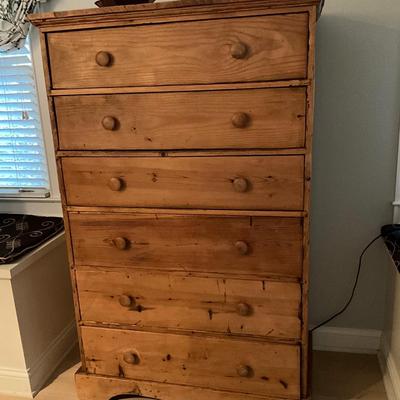 Vintage Tall Boy Pine Chest Of Drawers