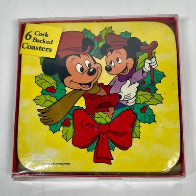 Set of 6 VTG Walt Disney Souvenir Cork Backed Mickey Mouse Coaster Set