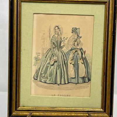 Framed Artwork Colored Engraving la Floret 1800’s dresses