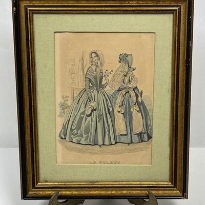 Framed Artwork Colored Engraving la Floret 1800’s dresses