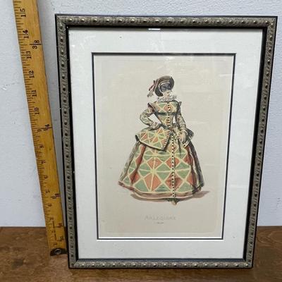 Arlequine by Maurice Sand - Framed Color Engraving Hand Painted Print