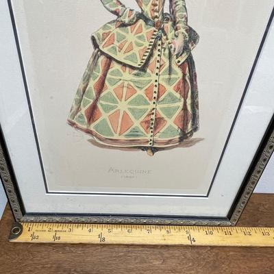 Arlequine by Maurice Sand - Framed Color Engraving Hand Painted Print