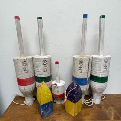 Vintage Buoy -s set of 7 Nautical Wooden Distressed Worn