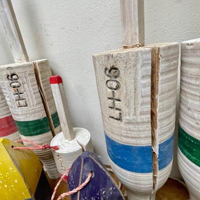 Vintage Buoy -s set of 7 Nautical Wooden Distressed Worn