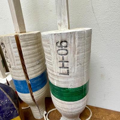 Vintage Buoy -s set of 7 Nautical Wooden Distressed Worn
