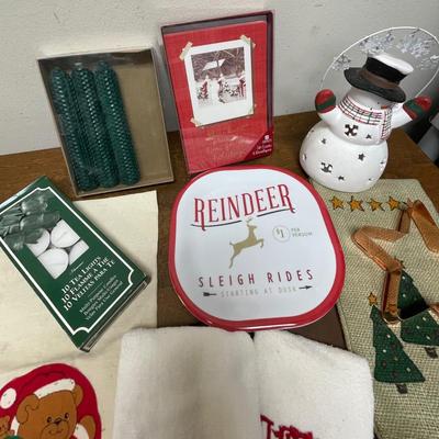 Christmas Home DECOR LOT - Guest Towels, Candles, plate, cards, etc