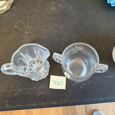 Creamer/pitcher & 2 handled etched glass