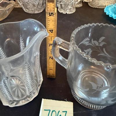 Creamer/pitcher & 2 handled etched glass