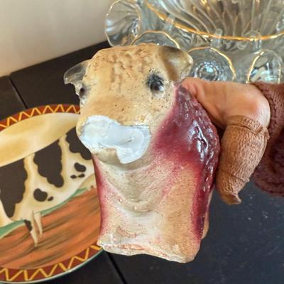 Farm yard assortment-cow piggy bank has $ in it-