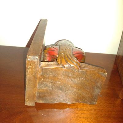 Vintage Carved Wooden Owl Design Bookends