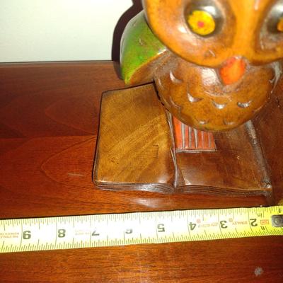 Vintage Carved Wooden Owl Design Bookends