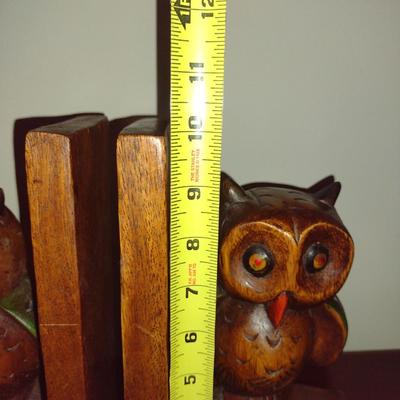 Vintage Carved Wooden Owl Design Bookends