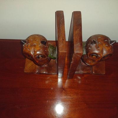 Vintage Carved Wooden Owl Design Bookends
