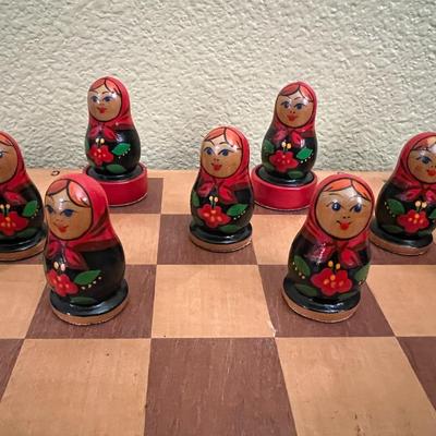 Vintage Matryoshka Checkers Set