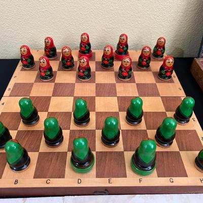 Vintage Matryoshka Checkers Set