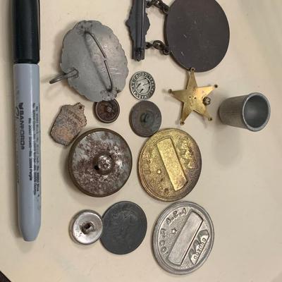 Rare Collectibles Lot Baltimore Award 1857 Coin Tombstone Thimble Antique ID Badges +++