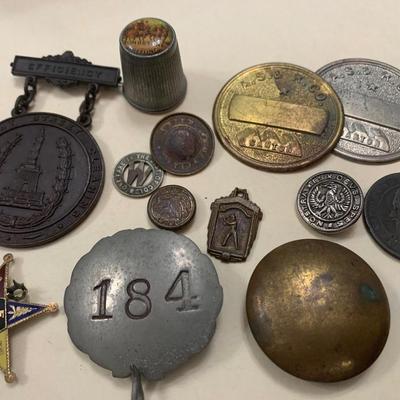 Rare Collectibles Lot Baltimore Award 1857 Coin Tombstone Thimble Antique ID Badges +++