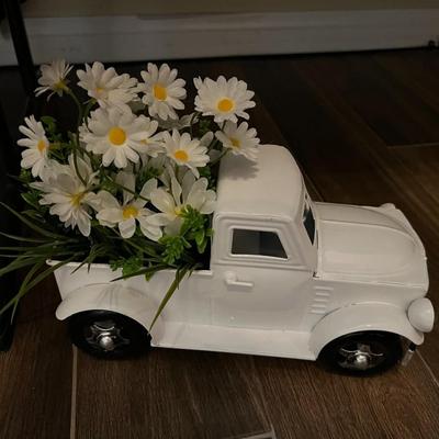 White Metal Truck with Flowers
