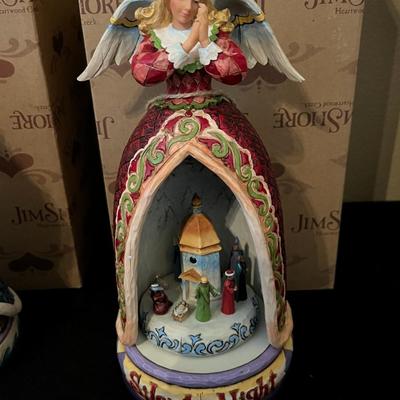 Jim Shore Silent Night Angel with revolving Nativity Scene
