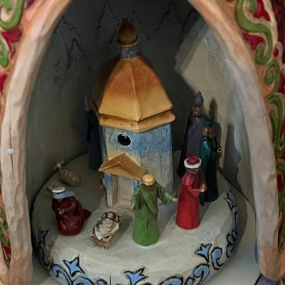 Jim Shore Silent Night Angel with revolving Nativity Scene