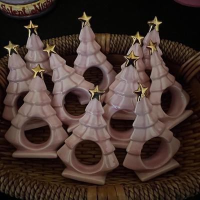 11 Pink Christmas Tree Napkin Rings