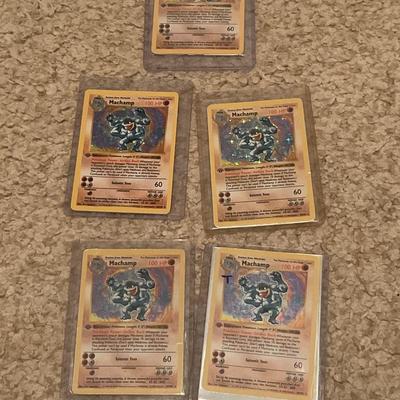 X5 first edition shadowless Machamps in heavily played condition