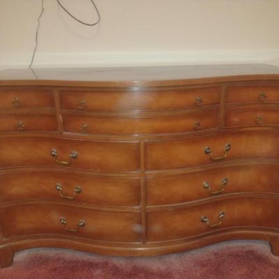 Twelve Drawer Serpentine Front Wooden Dresser- Measures Approx 56" x 21" x 36" Tall