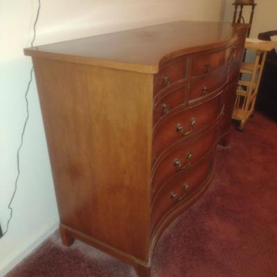 Twelve Drawer Serpentine Front Wooden Dresser- Measures Approx 56" x 21" x 36" Tall