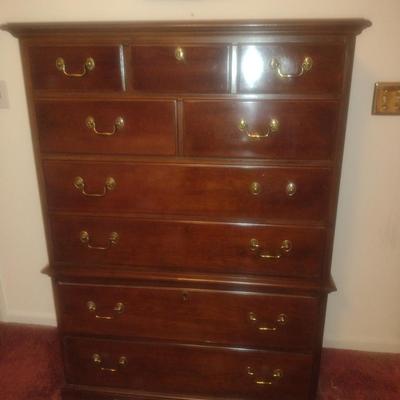 Drexel Six Drawer High Boy Dresser- Measures Approx 39 1/4" x 18 1/2" x 54 1/2" Tall