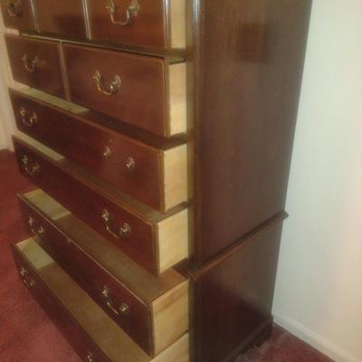 Drexel Six Drawer High Boy Dresser- Measures Approx 39 1/4" x 18 1/2" x 54 1/2" Tall