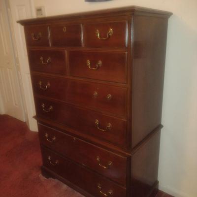 Drexel Six Drawer High Boy Dresser- Measures Approx 39 1/4" x 18 1/2" x 54 1/2" Tall