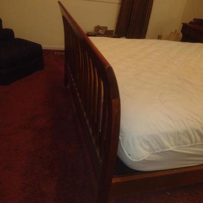 Wooden Cherry Finish Head and Foot Board Bed Set with Adjustable Base and Mattress- Queen Size