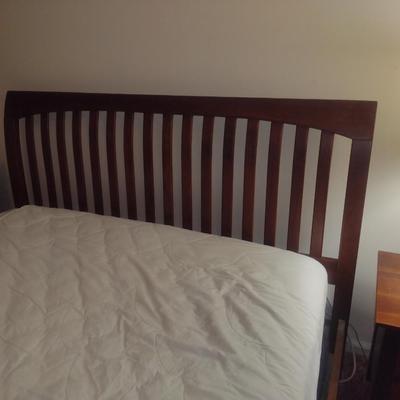 Wooden Cherry Finish Head and Foot Board Bed Set with Adjustable Base and Mattress- Queen Size