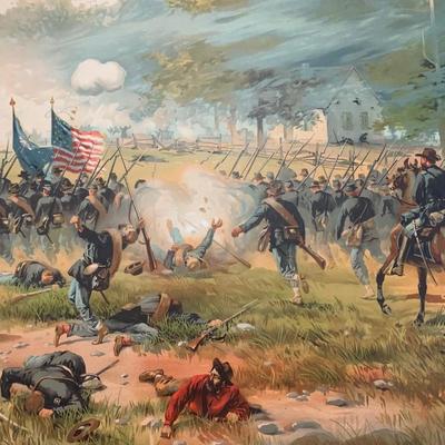 1887 Antietam Civil War Battle Scene Original Louis Prang Chromolithograph