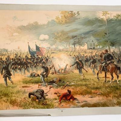 1887 Antietam Civil War Battle Scene Original Louis Prang Chromolithograph