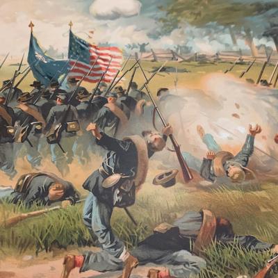 1887 Antietam Civil War Battle Scene Original Louis Prang Chromolithograph